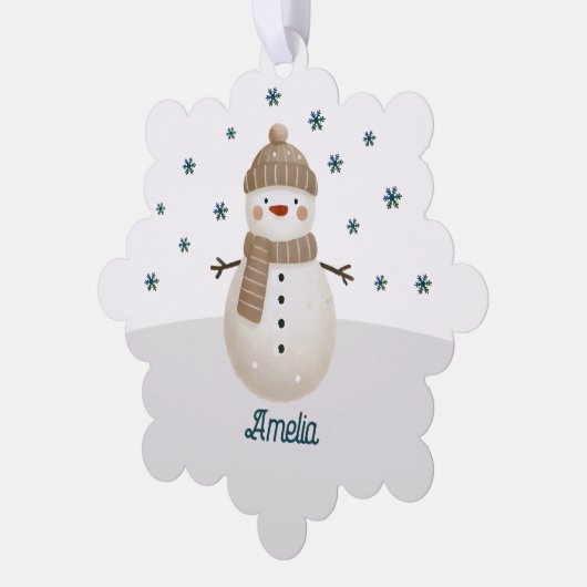 Schattigee sneeuwvlokken naam kerst ornament kaart (Links)
