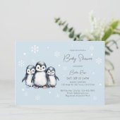 Schattigee sneeuwvlokken Pinguïn Baby shower Kaart (Staand voorkant)