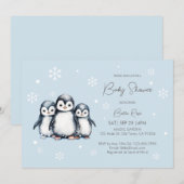 Schattigee sneeuwvlokken Pinguïn Baby shower Kaart (Voorkant / Achterkant)