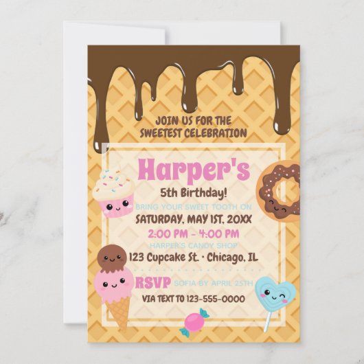Schattigee snoepjes Kawaii verjaardagsfeestje Kaart (Voorkant)
