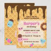 Schattigee snoepjes Kawaii verjaardagsfeestje Kaart (Voorkant / Achterkant)