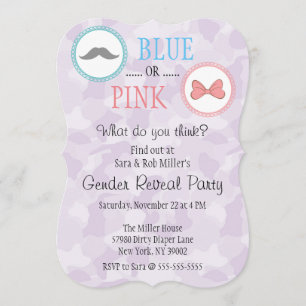 Schattigee snor & boog gender reveal uitnodiging