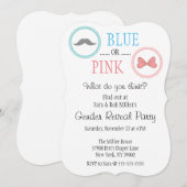 Schattigee snor & boog gender reveal uitnodiging (Voorkant / Achterkant)