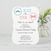 Schattigee snor & boog gender reveal uitnodiging (Staand voorkant)