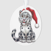 Schattigee Snow Leopard Cartoon in Santa Hat Ornament (voorkant)