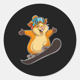 Schattigee snowboardhamster met bril ronde sticker