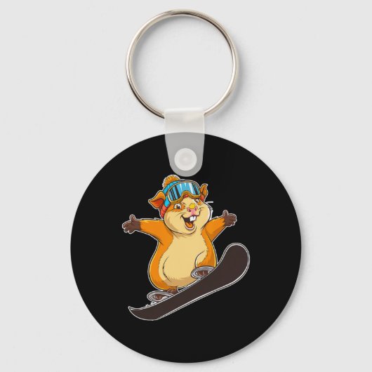 Schattigee snowboardhamster met bril sleutelhanger (Voorkant)