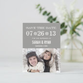 Schattigee Snowflake Grey Save the Date Foto Brief Aankondigingskaart (Staand voorkant)