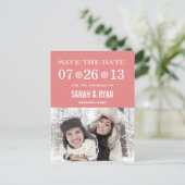 Schattigee Snowflake Peach Sla de datum Foto Brief Aankondigingskaart (Staand voorkant)