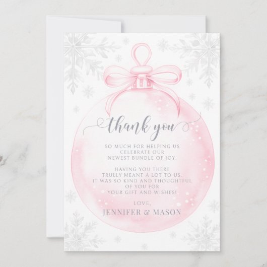 Schattigee Snowflake Winter Baby shower Dank u kaa Bedankkaart (Voorkant)