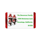 Schattigee Snowman familie van vier retour adresla Etiket (Voorkant)