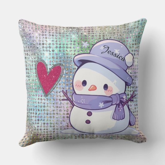 Schattigee Snowman Pastel Pattern Heart Kussen (Achterkant)