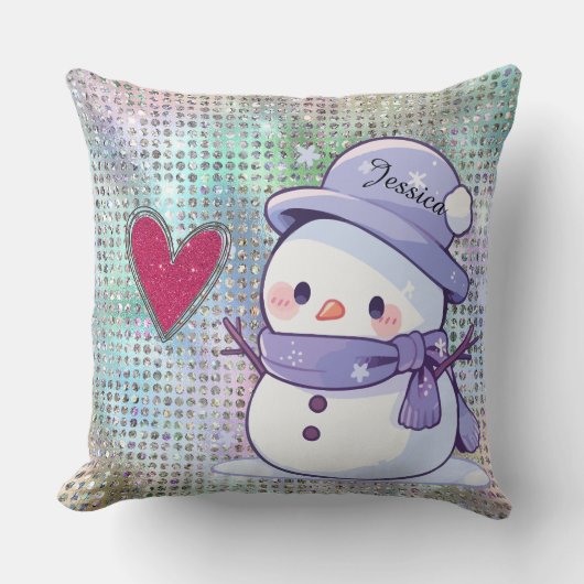 Schattigee Snowman Pastel Pattern Heart Kussen (Voorkant)