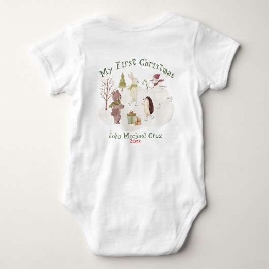 Schattigee Snowy Forest Animal Scene Mijn eerste k Romper (Achterkant)