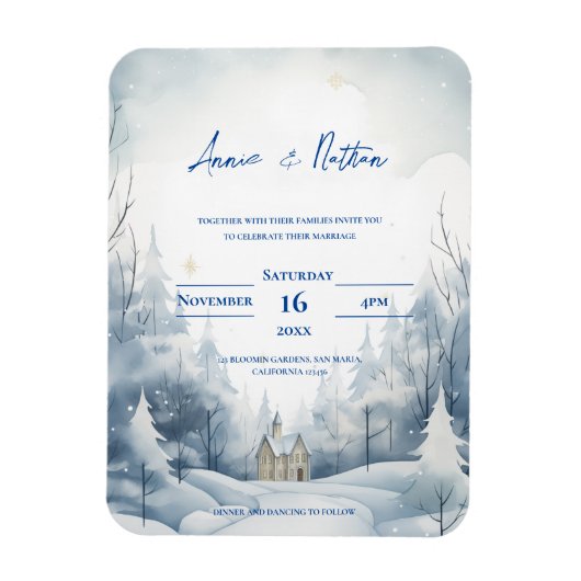 Schattigee Snowy Landscape Winter Huwelijksuitnodi Magneet (Verticaal)