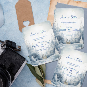 Schattigee Snowy Landscape Winter Huwelijksuitnodi Magneet