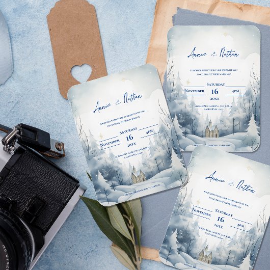 Schattigee Snowy Landscape Winter Huwelijksuitnodi Magneet