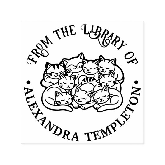 Schattigee Snuggling Sleeping Cats Library Boeknaa Zelfinktende Stempel (Design)