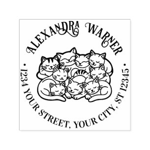 Schattigee Snuggling Sleeping Cats Naam Adres Zelfinktende Stempel