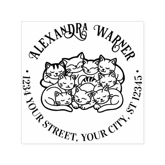 Schattigee Snuggling Sleeping Cats Naam Adres Zelfinktende Stempel (Design)
