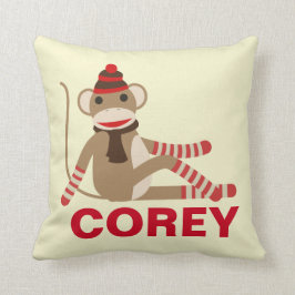 Schattigee Sock Monkey met aangepaste naam Kussen