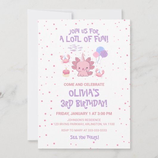 Schattigee Soft Axolotl Kinder Roze Sterren Leuke  Kaart (Voorkant)