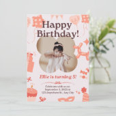 Schattigee Soft Pink Happy Birthday Kind Uitnodigi Kaart (Staand voorkant)