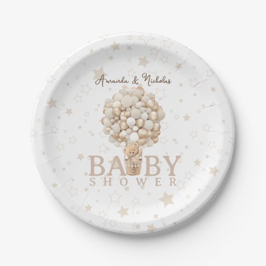 Schattigee Soft Teddy Bear Hete Luchtballon Baby s Papieren Bordje (Voorkant)