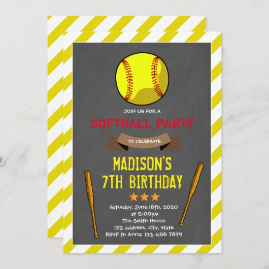 Schattigee softbal feestuitnodiging kaart (Voorkant / Achterkant)