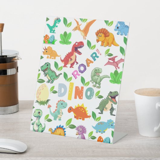 Schattigee soorten dinosaurussen naadloos reclamebord met voetstuk (Insitu)