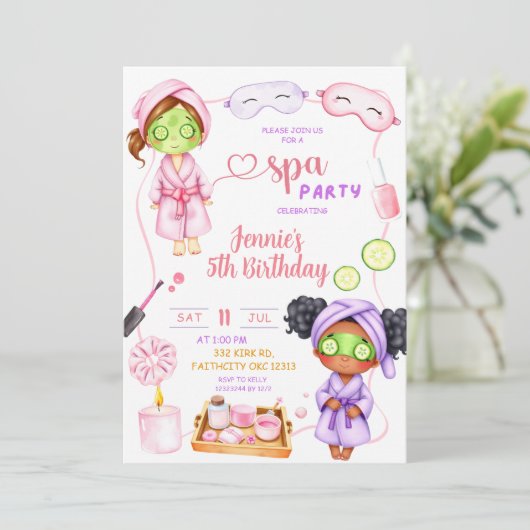 Schattigee Spa party meisje verjaardag Kaart (Staand voorkant)