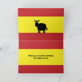 Schattigee Spaanse stier, vlag en kerstbomen Kaart (Binnen)