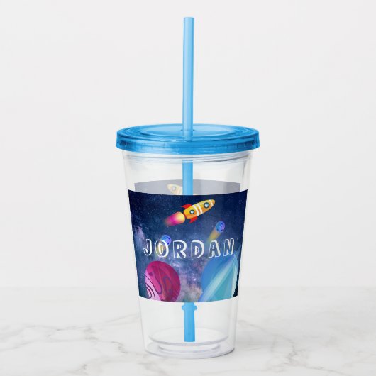 Schattigee Space Birthday gepersonaliseerd Acryl Drinkbeker (Voorkant)