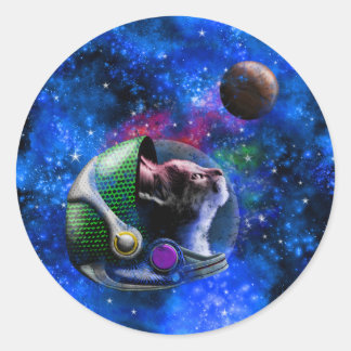 Schattigee Space Cat met Blauwe Galaxy Nebula Ster Ronde Sticker