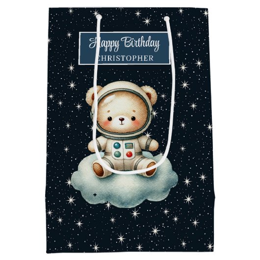 Schattigee Space Explorer Gift Bag voor Boy Birthd Medium Cadeauzakje (Achterkant)