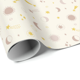 Schattigee Space Sun Moon en Sterren op crème Cadeaupapier