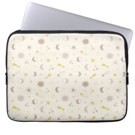 Schattigee Space Sun Moon en Sterren op crème Laptop Sleeve