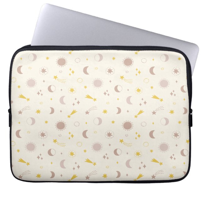 Schattigee Space Sun Moon en Sterren op crème Laptop Sleeve (Voorkant)
