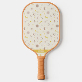 Schattigee Space Sun Moon en Sterren op crème Pickleball Paddle