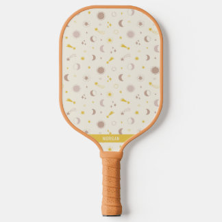 Schattigee Space Sun Moon en Sterren op crème Pickleball Paddle