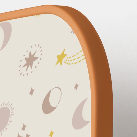 Schattigee Space Sun Moon en Sterren op crème Pickleball Paddle (Links Detail)