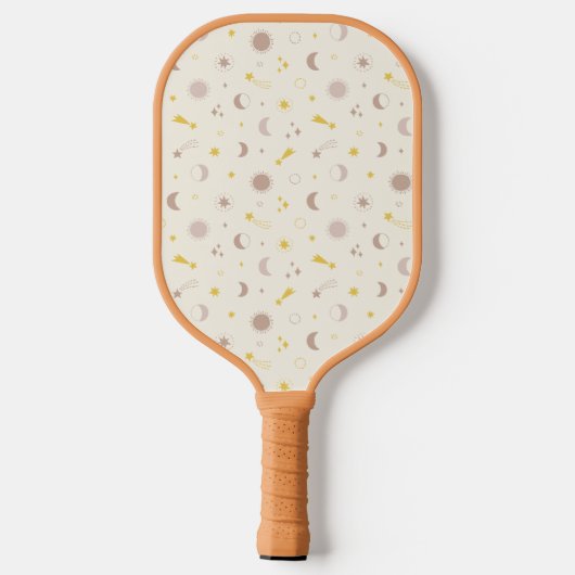 Schattigee Space Sun Moon en Sterren op crème Pickleball Paddle (Achterkant)