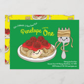 Schattigee Spaghetti Kinder 1e Verjaardagsfeestje  Kaart (Voorkant / Achterkant)