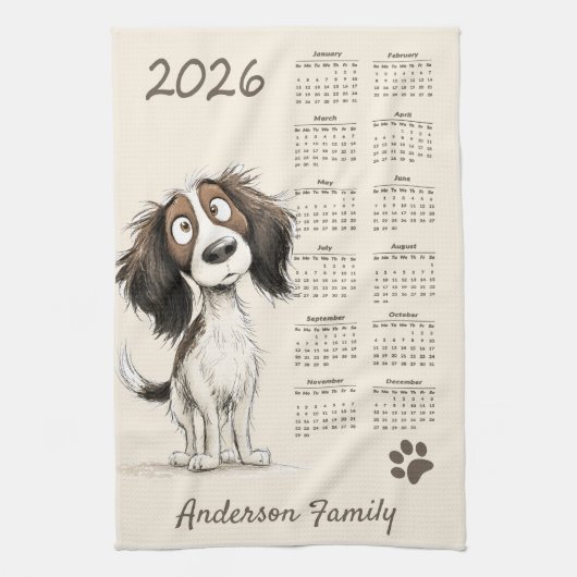 Schattigee Spaniel Hond 2026 Theedoek Kalender (Verticaal)