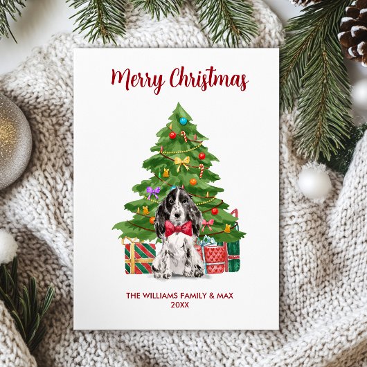 Schattigee Spaniel Hond Familie Kerstmis Feestdagenkaart