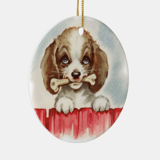 Schattigee Spaniel Puppy met Bot Keramisch Ornament (Rechts)