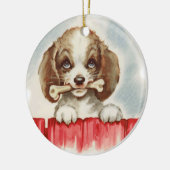 Schattigee Spaniel Puppy met Bot Keramisch Ornament (Links)