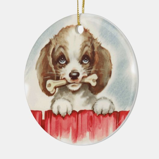 Schattigee Spaniel Puppy met Bot Keramisch Ornament (Links)