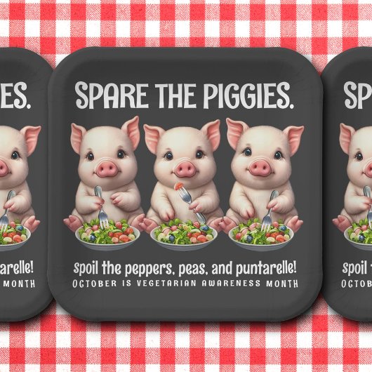Schattigee Spare de Piggies Eten Salades Papieren Bordje