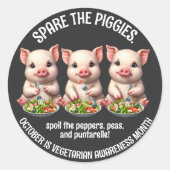 Schattigee Spare de Piggies Eten Salades Ronde Sticker (Voorkant)